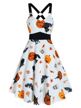 Halloween Pumpkin Animal Print Cami A Line Dress